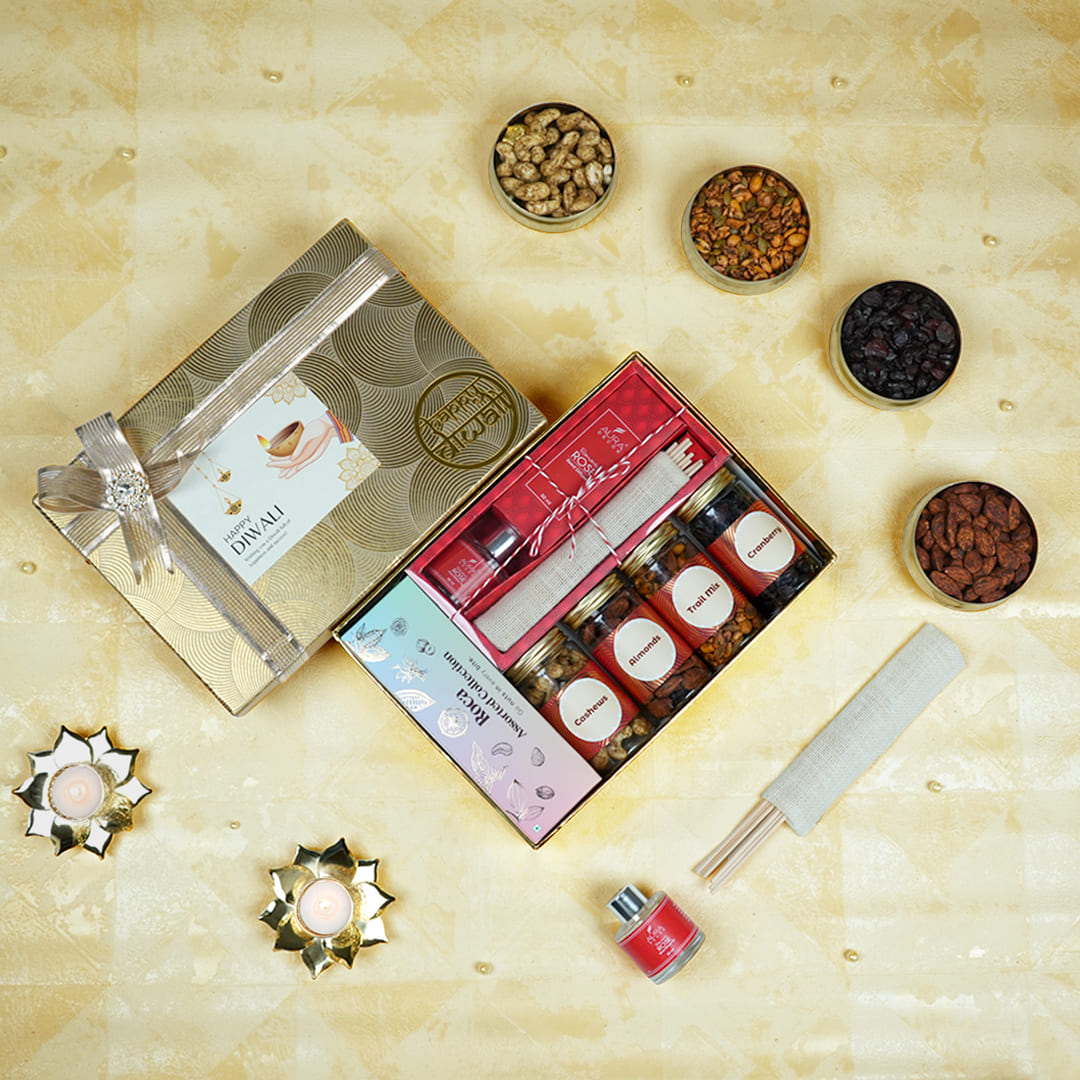 Luxury Corporate Diwali Gifts - Reed Diffuser & Gourmet Treats